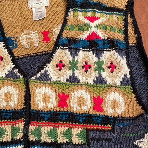 Vintage Hand Knit Susan Bristol Cotton Sleeveless Sweater XL Vest Cardigan - Picture 7 of 13